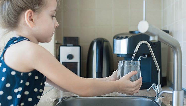 Glass of reverse osmosis water showing clear, purified drinking water