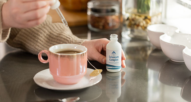 Ionic selenium supplement in a clean kitchen