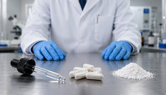 Liquid dropper, capsule, and powder mineral supplements compared side by side